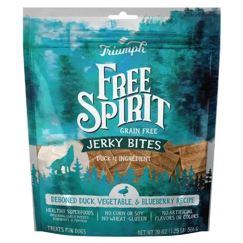 6/20 oz. Triumph Free Spirit Deboned Duck, Pea, Blueberry Jerky Bites - Treats